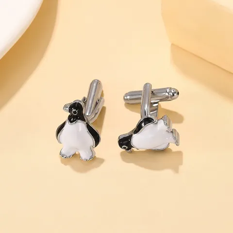 Boutons de Manchette en Alliage de Style Occidental Forme de Manchot Argent Électroplaqué Émail Animal Boutons pour Homme Chemise Bijoux Cadeau