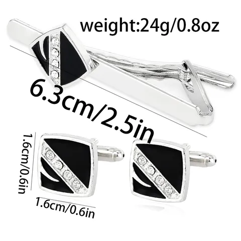 Men Business Cufflinks And Tie Clip Copper Silver Black Frosted Rhinestone Inlaid Formal Wedding Jewelry Necktie Accessories