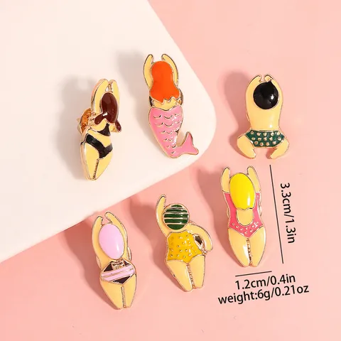 Cartoon Swimming Figure Mermaid Enamel Brooch Pin Zinc Alloy Drip Oil Badge For Men Women Clothes Bag Decoration Jewelry