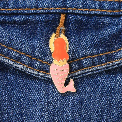 Cartoon Swimming Figure Mermaid Enamel Brooch Pin Zinc Alloy Drip Oil Badge For Men Women Clothes Bag Decoration Jewelry
