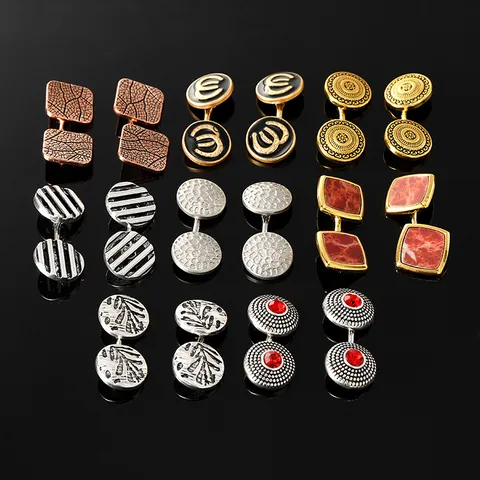 Vintage Business French Cufflinks For Men Alloy Metal Stripe Flower Pattern Cuff Links Wedding Party Dress Shirt Accessories Gift