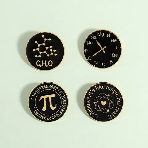Creative Science Math Enamel Pins Periodic Table Clock Pi Molecular Formula Atomic Model Badges For Science Lover Students