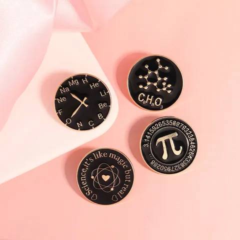 Creative Science Math Enamel Pins Periodic Table Clock Pi Molecular Formula Atomic Model Badges For Science Lover Students