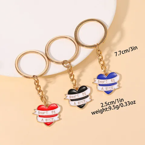 Porte-Clés Cœur en Émail Alliage Tendance Pendentif Impression Lettres Anneau Clé Voiture Pour Sac Bijoux Unisexe