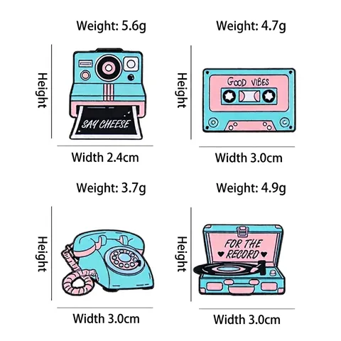 Retro Enamel Pin Set Cartoon Camera Tape Telephone Record Player Alloy Badge Creative Brooch For Clothes Backpack Accessory
