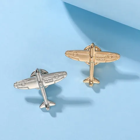 Retro Alloy Propeller Airplane Brooch Pin Gold Silver Minimalist Aviation Fighter Plane Lapel Pin For Men Women Clothing Jewelry