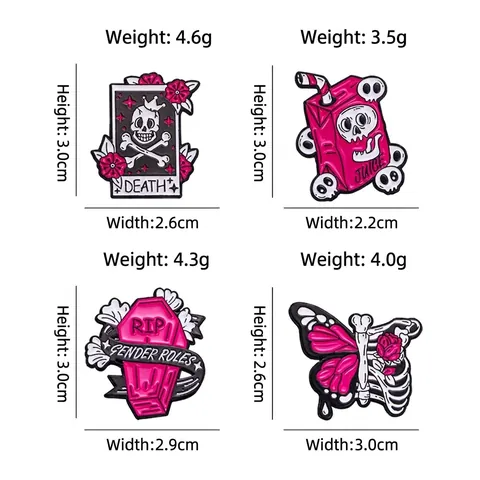 Gothic Punk Pink Skull Enamel Pin Badge Alloy Coffin Tarot Card Butterfly Bone Brooch For Backpack Clothing Fashion Decor