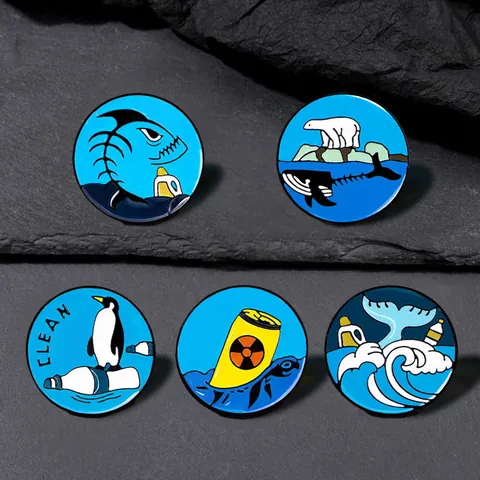 Broche en Alliage Émail Protection de l'Environnement Thème Animaux Marins Baleine Ours Polaire Pingouin Terre Symbole Radioactif Badge