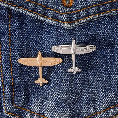 Retro Alloy Propeller Airplane Brooch Pin Gold Silver Minimalist Aviation Fighter Plane Lapel Pin For Men Women Clothing Jewelry
