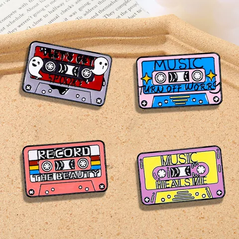 Retro Cassette Tape Enamel Pin Zinc Alloy Cartoon Ghost Music Slogan Brooch For Clothes Backpack Hat Accessories Jewelry
