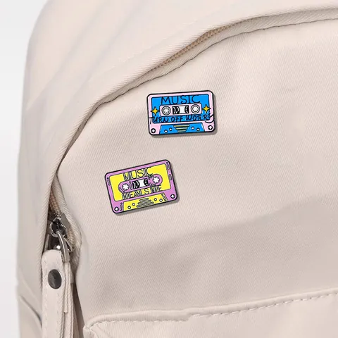 Retro Cassette Tape Enamel Pin Zinc Alloy Cartoon Ghost Music Slogan Brooch For Clothes Backpack Hat Accessories Jewelry
