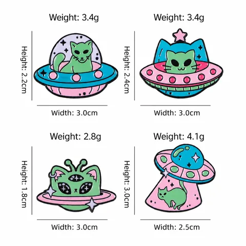 Cartoon Space Cat Alien UFO Enamel Pin Alloy Badge Creative Animal Brooch For Backpack Denim Jacket Unisex Fashion Jewelry Accessory