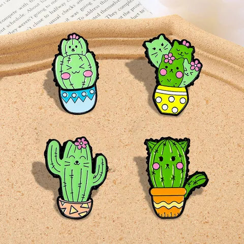 Cute Cartoon Cat Cactus Enamel Pin Alloy Plant Animal Badge For Clothing Bags Backpack Decoration Unisex Jewelry Gift