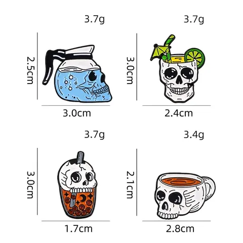 Broches de Esmalte de Calavera Divertidos Creativos Punk Gótico Calavera Taza de Café Cóctel Bubble Tea Broches Insignia Halloween Joyería Regalo