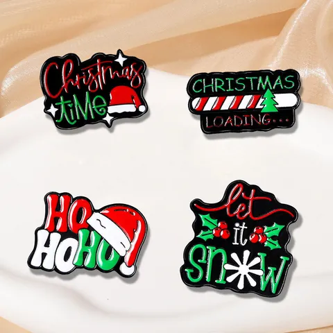 Spilla in Smalto Natalizio in Lega con Cappello di Babbo Natale Albero di Natale Loading Ho Ho Ho Lettera Let It Snow Distintivo Gioielli Festival Regalo Donna Uomo
