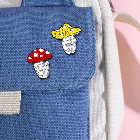 Cartoon Mushroom Enamel Brooch Pin Funny Anthropomorphic Mushroom Alloy Badge For Clothes Backpack Decor Jewelry Gift