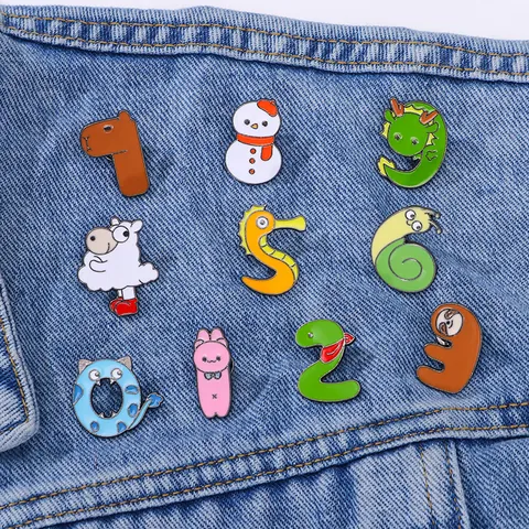 Creative Cartoon Animal Number Smalto Spille Lega di Zinco Goccia d'Olio Pins per Vestiti Borsa Decorazione Unisex Gioielli di Moda