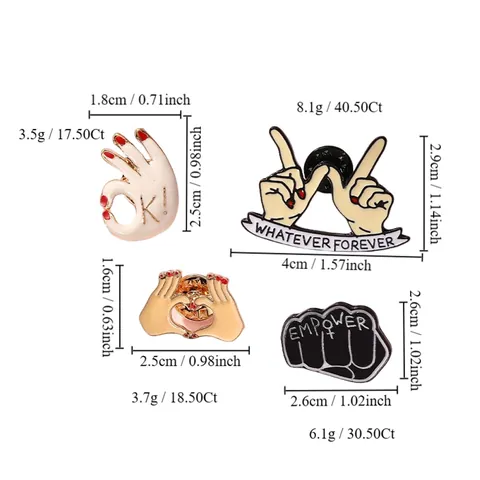 Fashion Enamel Hand Gesture Brooches Whatever Forever Empower OK Heart Shape Alloy Lapel Pins For Clothing Backpack Jewelry Gift