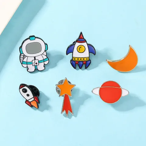 Cartoon Astronaut Space Enamel Pin Alloy Rocket Planet Moon Star Brooch Badges For Backpack Clothing Decoration Accessories Gift