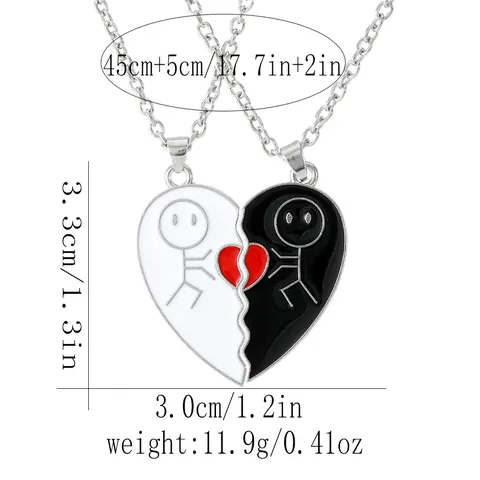 Alloy Heart Pendant Necklace Set for Couples Friends Enamel Matching Stick Figure Pendant Jewelry Present