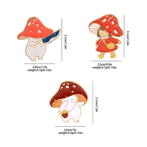 Creative Cartoon Mushroom Enamel Pin Set Cute Alloy Mushroom Girl Holding Knife Strawberry Bag Badge Lapel Pin Jewelry Gift