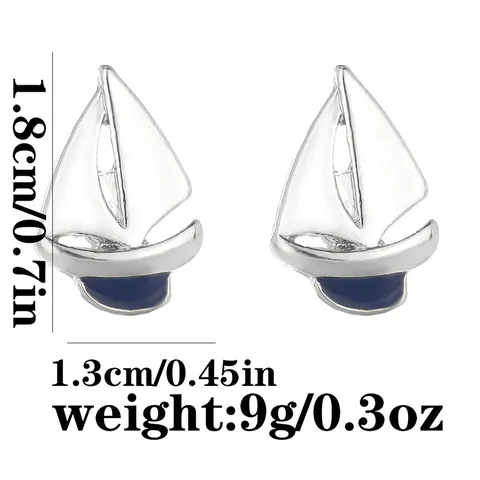 Men Sailboat Cufflinks Alloy Metal Silver Tone Blue Enamel Nautical Cuff Links For French Shirts Business Wedding Jewelry