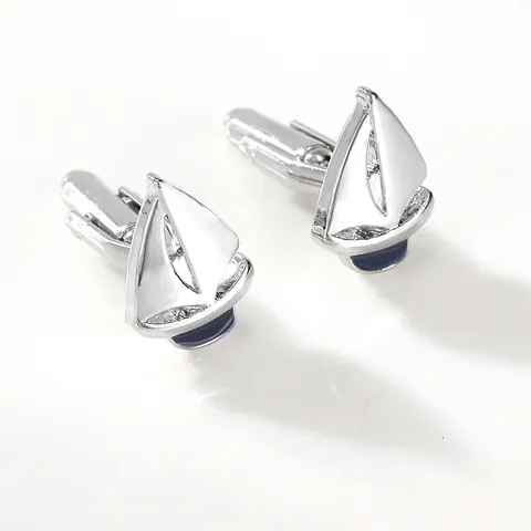 Men Sailboat Cufflinks Alloy Metal Silver Tone Blue Enamel Nautical Cuff Links For French Shirts Business Wedding Jewelry