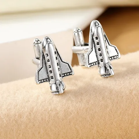 Vintage Legering Spaceshuttle Manchetknopen Voor Heren Retro Zilver Vliegtuig Vorm Overhemd Accessoires Bruiloft Banket Sieraden