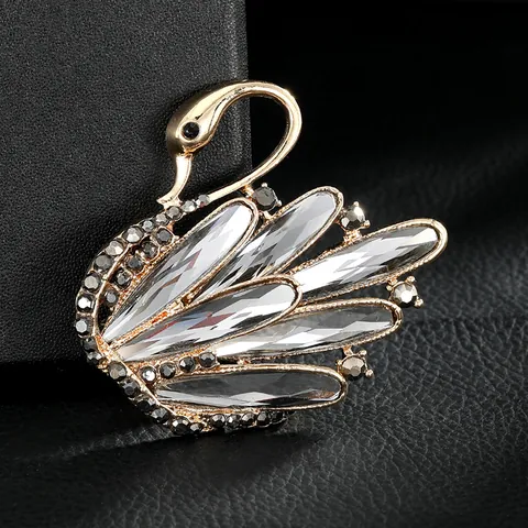 Elegant Alloy Crystal Swan Brooch For Women High Quality Rhinestone Animal Jewelry Pin Accessories For Coat Suit Dress