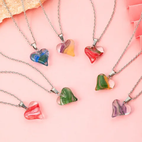 Mode Bunte Herz Anhänger Halskette Für Damen Herren Kunst Kristall Harz Herz Legierung Kette Freundschaft Schmuck Valentinstag Geschenk