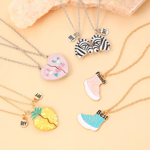 BFF Cartoon Necklace Set Alloy Enamel Fruit Heart Animal Pendant Necklaces For Kids Best Friends Cute Gift Jewelry