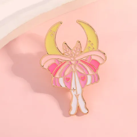 Emaille Legering Vlinder Halve Maan Broche Pin Verguld Roze Geel Cartoon Anime Stijl Sieraden Voor Vrouwen Rugzak Badge