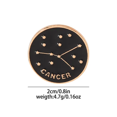 12 Brooches Pin Émail Signes du Zodiaque Rond Or Noir Alliage Badge Revers Bijoux Cadeaux pour Hommes Femmes