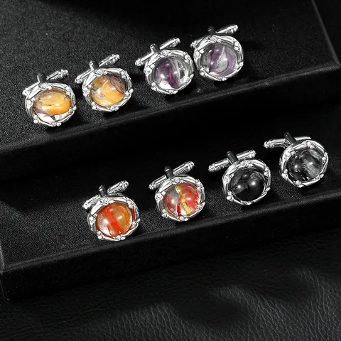 Luxury Alloy Rhinestone Cufflinks For Men Round Marble Texture French Shirt Cuff Links Wedding Business Office Jewelry Accessory
