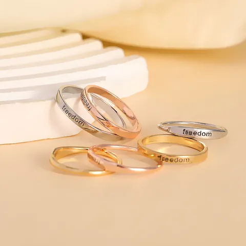 Anillo de Cobre Minimalista Con Palabras Grabadas para Mujer Oro Plata Oro Rosa Forever Love Freedom Youth LGBTQ Joyería