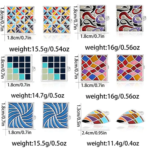 Gemelos de Aleación de Esmalte Vintage de Negocios Geométrico Mosaico Camisa Francesa Hombre Gemelos Accesorios de Traje Formal Joyería