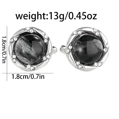 Luxury Alloy Rhinestone Cufflinks For Men Round Marble Texture French Shirt Cuff Links Wedding Business Office Jewelry Accessory