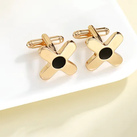 Men's Business Gold Plated Alloy X-Shape Cufflinks With Black Enamel Geometric Style Suit Shirt Cuff Links Accessory Gift
