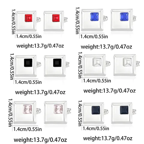 Men's Business Square Cufflinks Luxury Silver Tone Alloy Rhinestone Inlaid French Style Shirt Accessories For Wedding Banquet Jewelry Gift