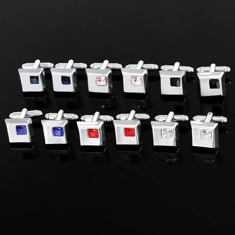 Boutons de Manchette Homme Business Mode Géométrique Carré Alliage Strass Luxe Chemise Française Bijoux