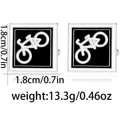 Boutons de Manchette en Alliage Émaillé Motif Vélo Carré Minimaliste pour Hommes Argent Noir Accessoire de Chemise de Mariage