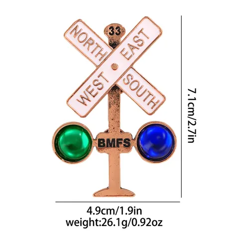 Vintage Legierung Ampel Wegweiser Brosche Emaille Eisenbahn Kreuz Nadel Mit Blau Grünen Edelsteinen Für Unisex Kleidung Deko