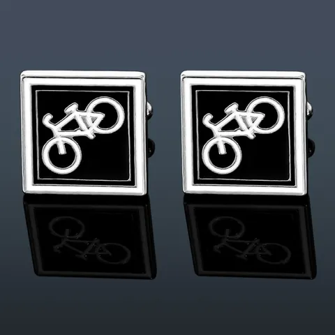 Boutons de Manchette en Alliage Émaillé Motif Vélo Carré Minimaliste pour Hommes Argent Noir Accessoire de Chemise de Mariage