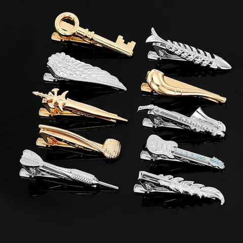 Men Business Luxury Copper Tie Clip Creative Saxophone Guitar Car Airplane Shapes Formal Wedding Suit Accessories Jewelry