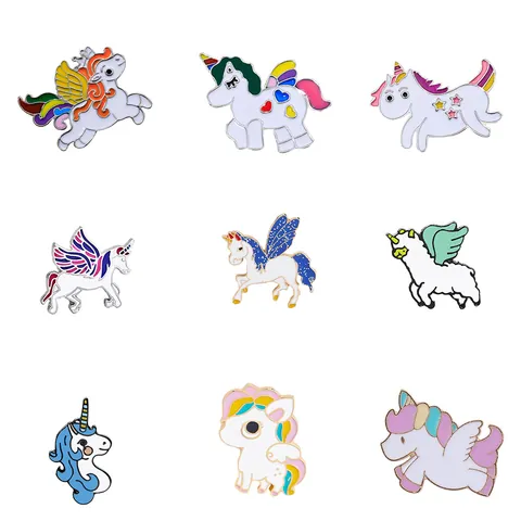Cute Cartoon Unicorn Enamel Pin Badges Alloy Pegasus Brooches For Backpacks Clothes Bags Women Kids Jewelry Gift