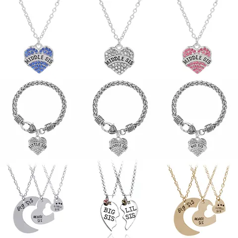 Beste Freundin BFF Herz Puzzle Anhänger Halskette Große Mittlere Kleine Schwester Passender Schmuck Legierung Strass Geschenk Für Mädchen Frauen