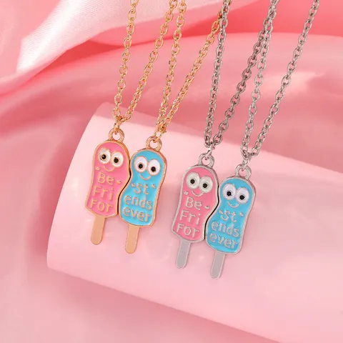 Cartoon Ice Cream Popsicle Best Friends Forever Matching Pendant Necklace Alloy Enamel Drip Oil BFF Necklace For Kids Girls Gift Jewelry
