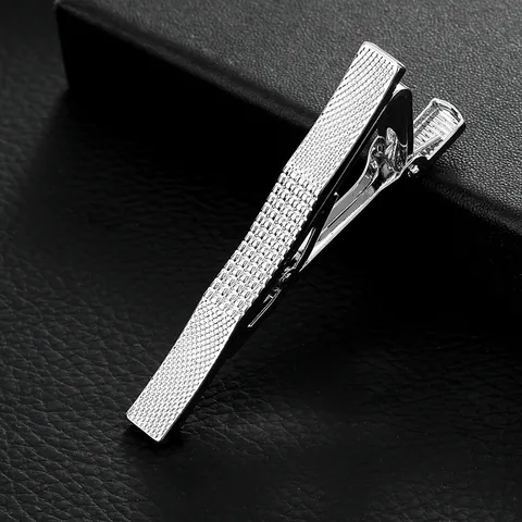 Men Tie Clip Silver Tone Alloy Diamond Grid Pattern Business Formal Suit Shirt Accessory Professional Classic Tie Bar Jewelry
