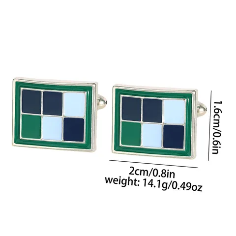 Vintage Geometric Square Men Cufflinks Alloy Enamel Drip Oil Multicolor Grid French Shirt Cuff Links Business Jewelry