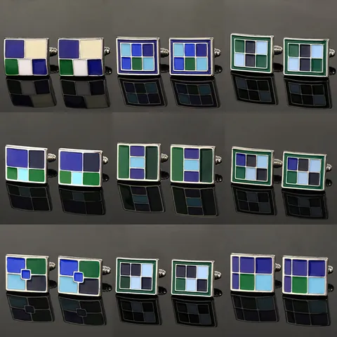 Vintage Geometric Square Men Cufflinks Alloy Enamel Drip Oil Multicolor Grid French Shirt Cuff Links Business Jewelry
